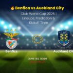 Benfica vs Auckland City – FIFA Club World Cup 2025 Preview Graphic showing kickoff time, lineups, and match prediction